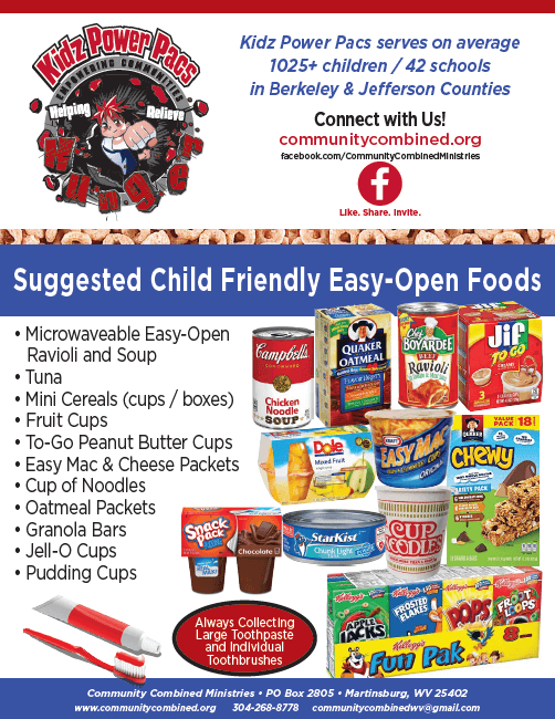 Suggested child friendly easy-open foods: Microwavable e z open ravioli and soup, tuna, mini cereals and more.