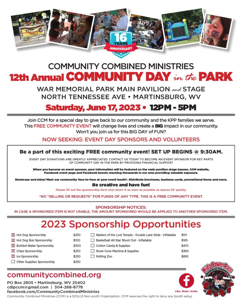 2023 Community Day in the Park Sponsorship Forms